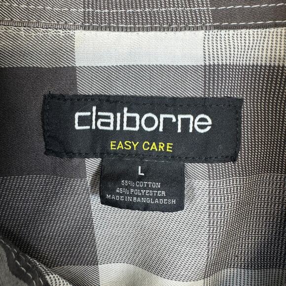 Claiborne Easy Care Shirt Mens Size L Check Cotton Blend Short Sleeve Button Up - Picture 2 of 10